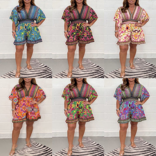 Women's Fashion Printed V-neck Jumpsuit