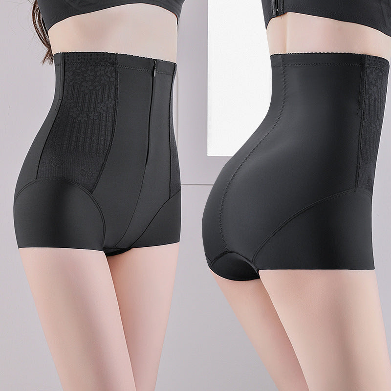 Plus-size High-waist Jacquard Zip-front Tummy-control Pants