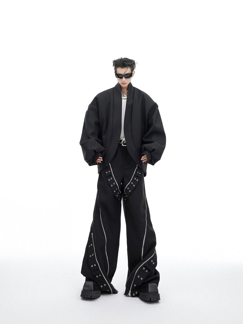 Niche Curved Machete Sleeve Black Jacket Coat