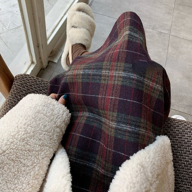Woolen Plaid Skirt Slimming Versatile