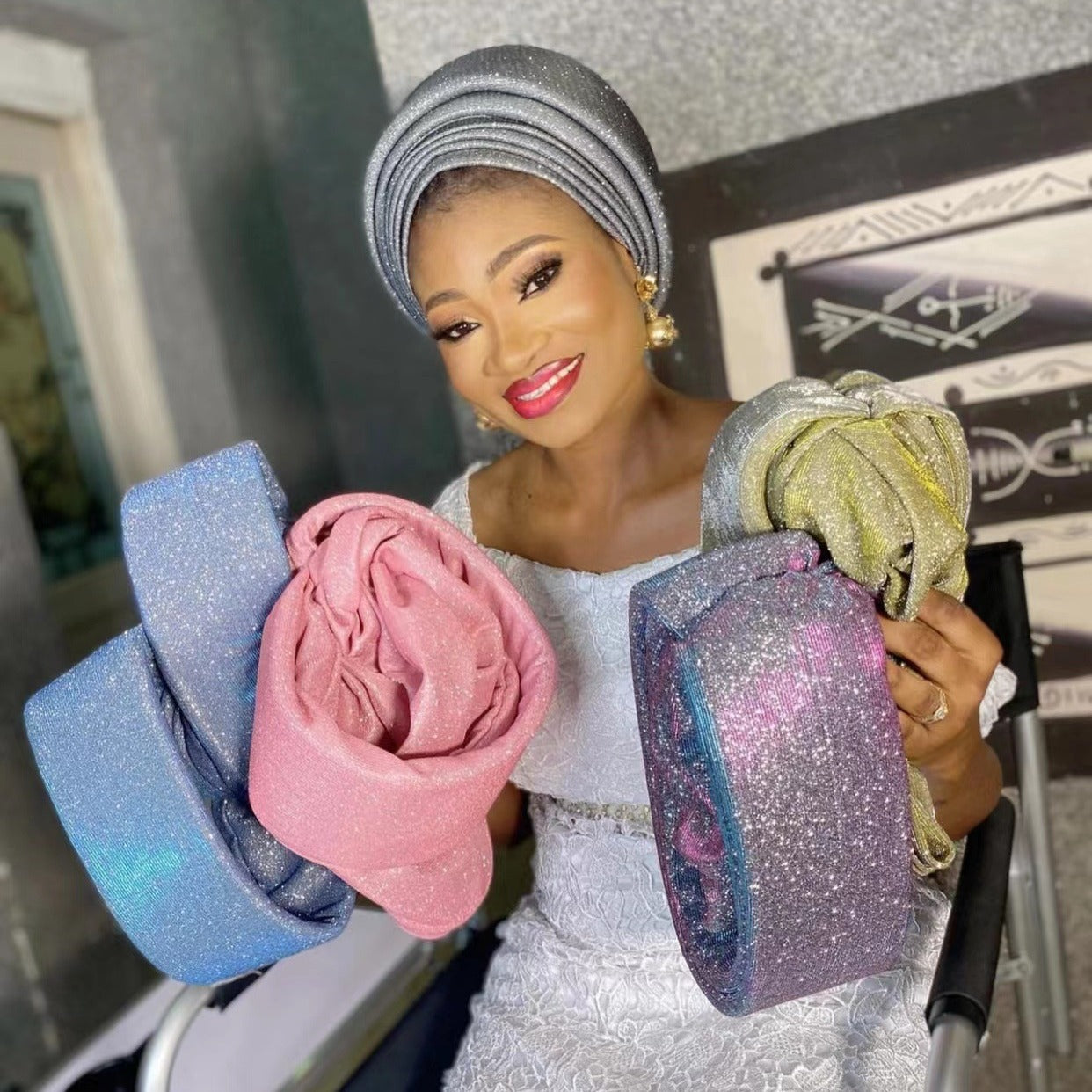Glittering Powder Double-layer Sponge African Hat Muslim Hat Toque