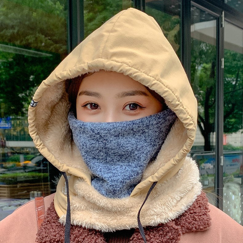 Windproof Hood Earmuffs Ladies Waterproof Fleece Warmth Padded Collar