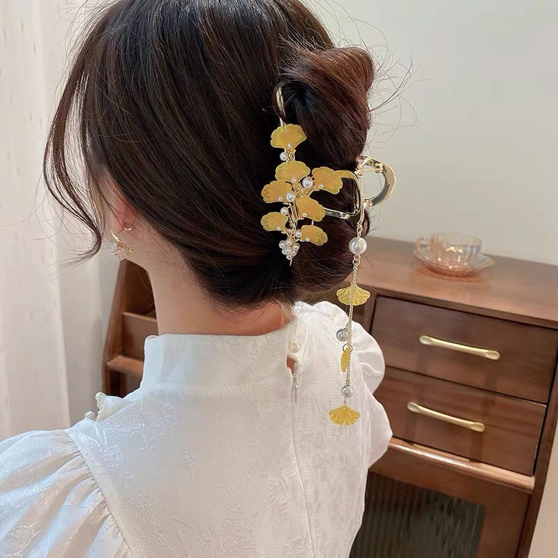 Antique Tassel Large Pearl Clip Metal Hairpin