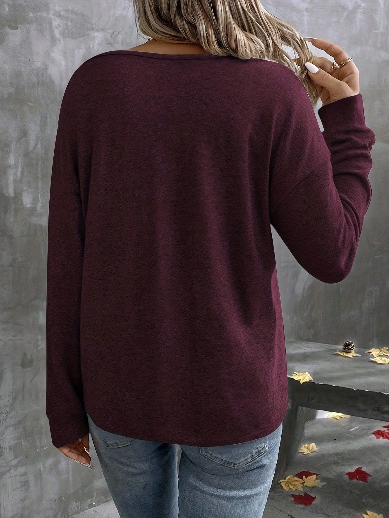 Womens Casual Relaxed-fit V-neck Sweatshirt