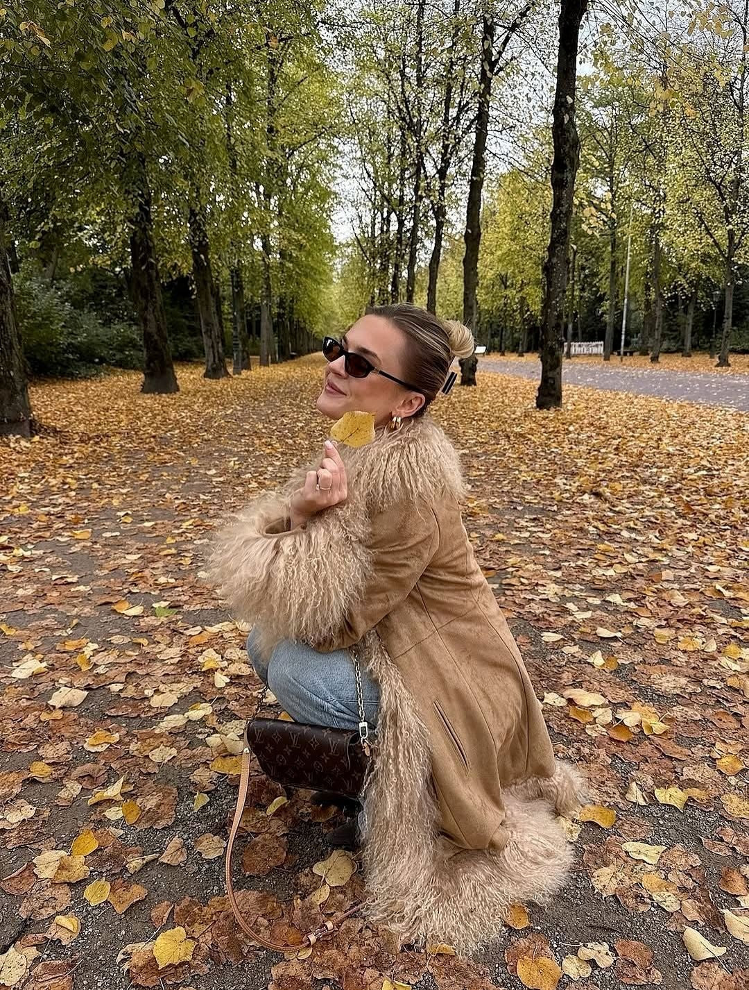 Stylish Mid-Length Suede And Fur Patchwork Coat