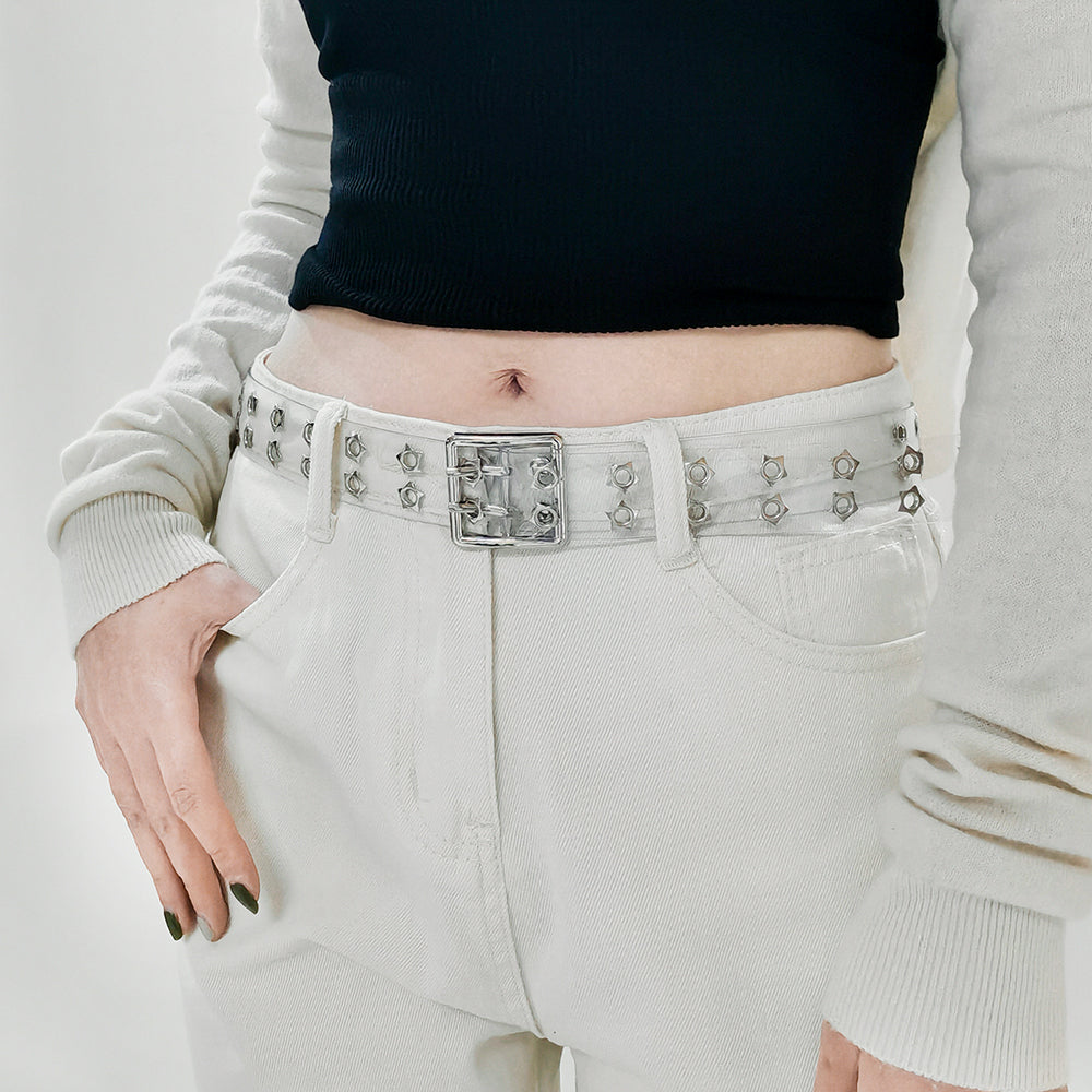Men's And Women's Punk Style Perforated Belt Waist Chain Accessories Transparent Double Breasted Star Hollow Belt Denim Belt Trend Item