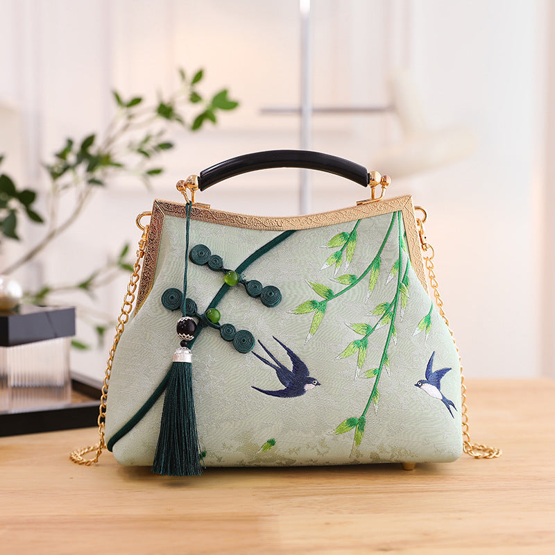 Lucky Bamboo Broderi Håndtasker til Kvinder