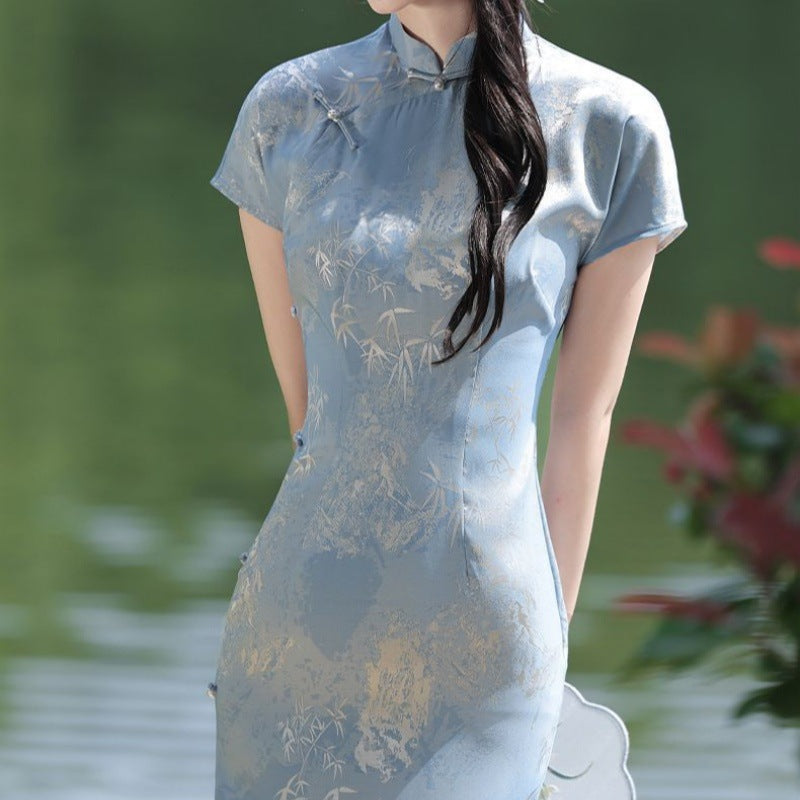 New Chinese Style Elegant Blue Dress For A Youthful Look