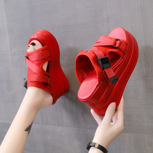 Women's Fashion Thick Bottom Inside High External Slope With Slippers
