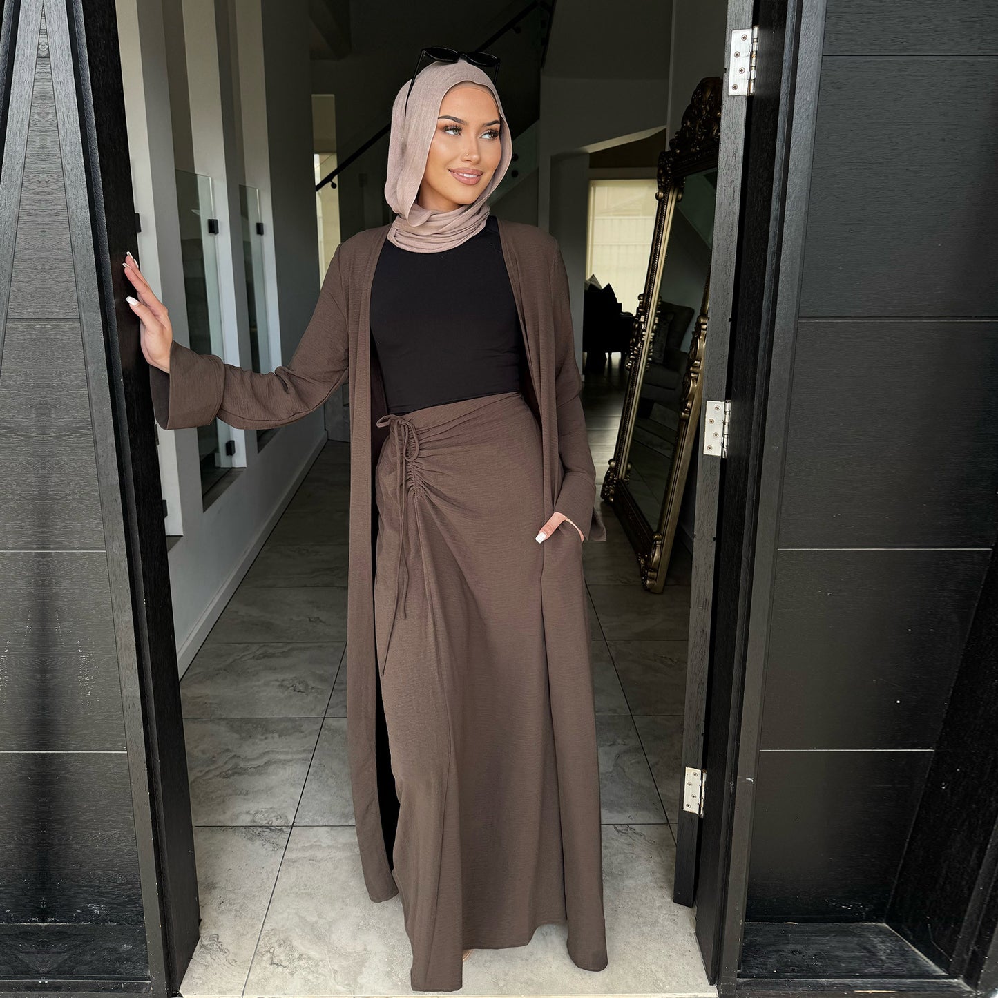 Fashion Solid Color Cardigan And Skirt Two-piece Set