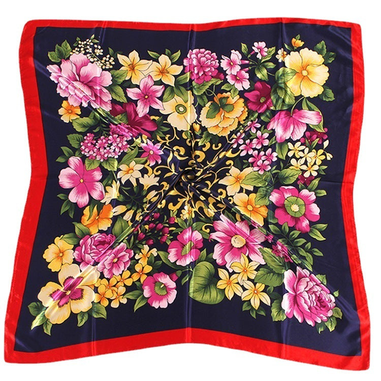 Spring And Autumn Women's Printed 90 Large Kerchief Artificial Silk Floral Scarf
