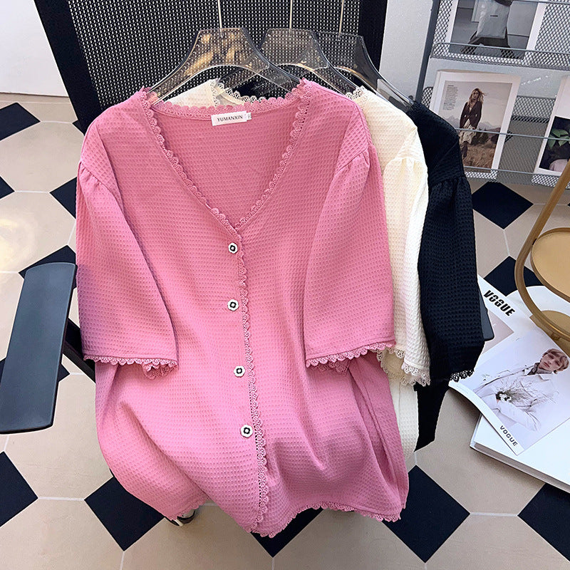 Plus Size Women's Top T-shirt With Short Sleeves Cardigan
