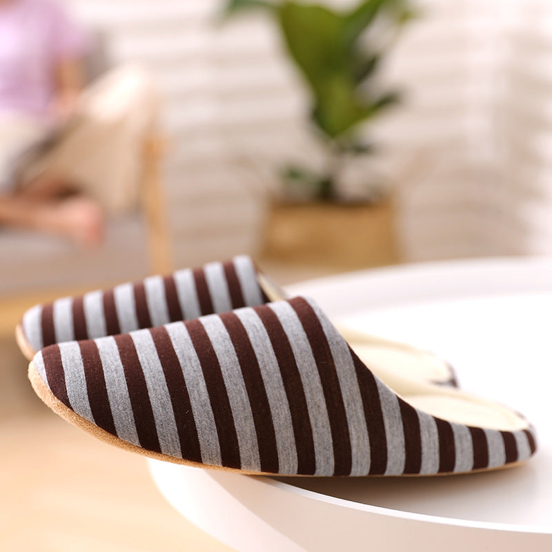 Japanese Striped Cotton Slippers Indoor Home Soft Sole