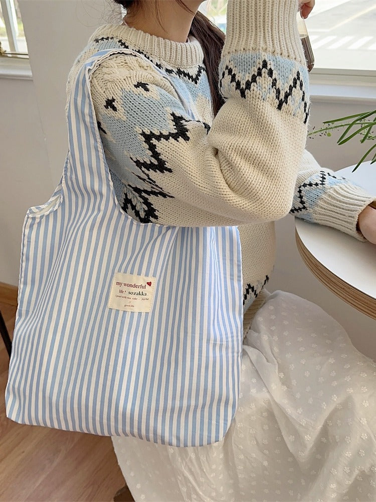 New Large Capacity Striped Canvas Bag Women