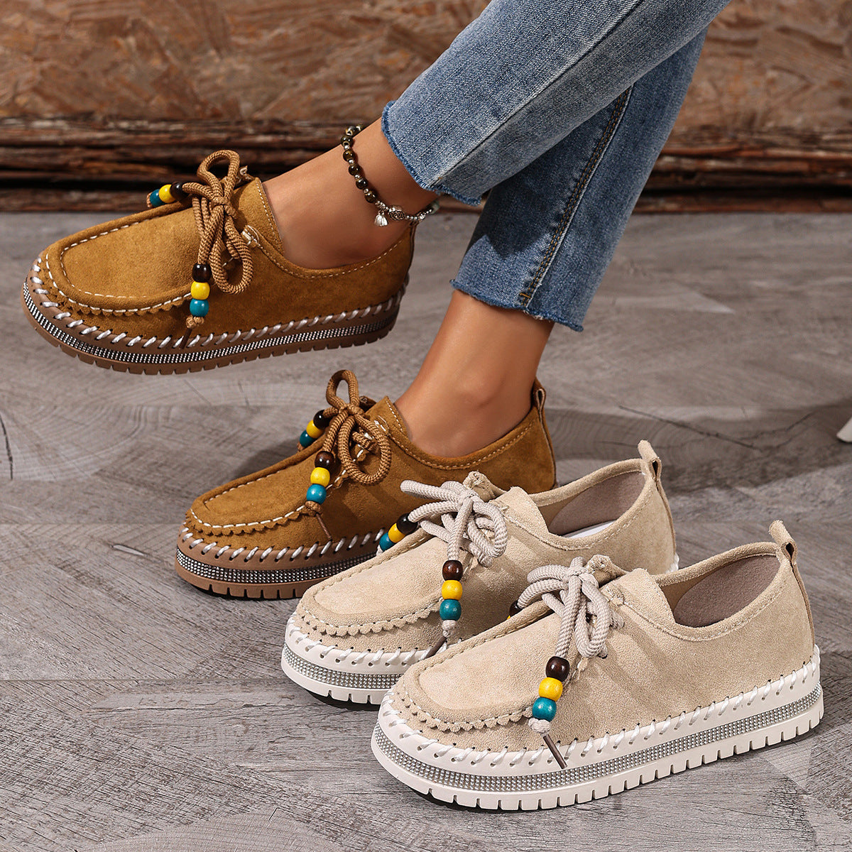 Retro Full-covered Thick-soled Women's Flats Soft-bottom Bean Shoes