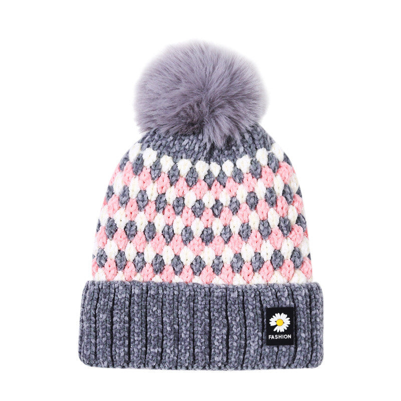 Women's Fashion Thick Warm Cute Fur Ball Knitted Hat