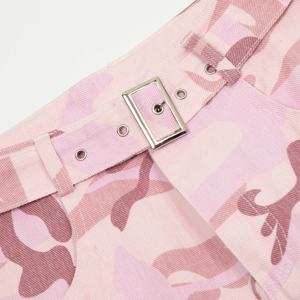 Female Stitching Edging Camouflage Bell-bottom Pants