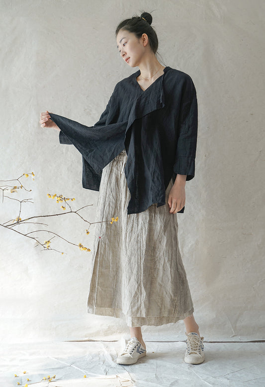 Original Design Dirty Dyed Linen Temperament Retro All-matching Slim Frayed Skirt