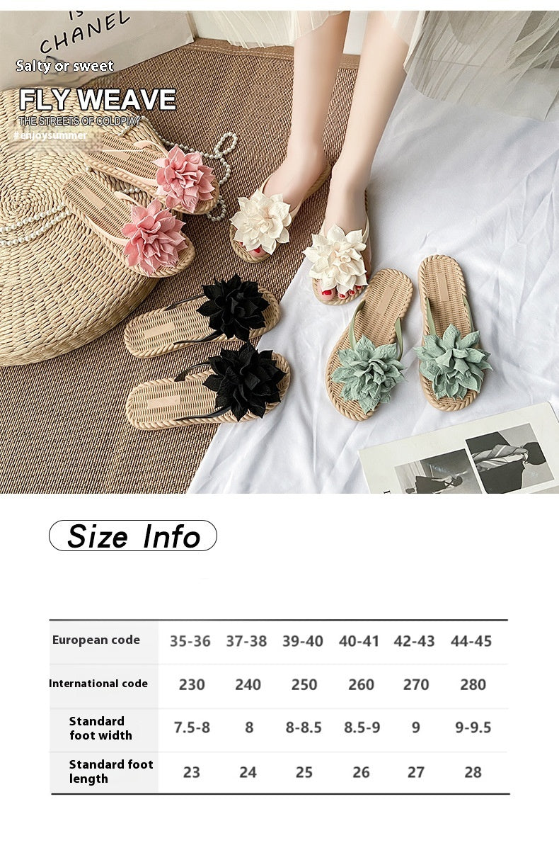 Gentle Woman Blomster All-matching Flade Sko Skridsikre Strandsandaler