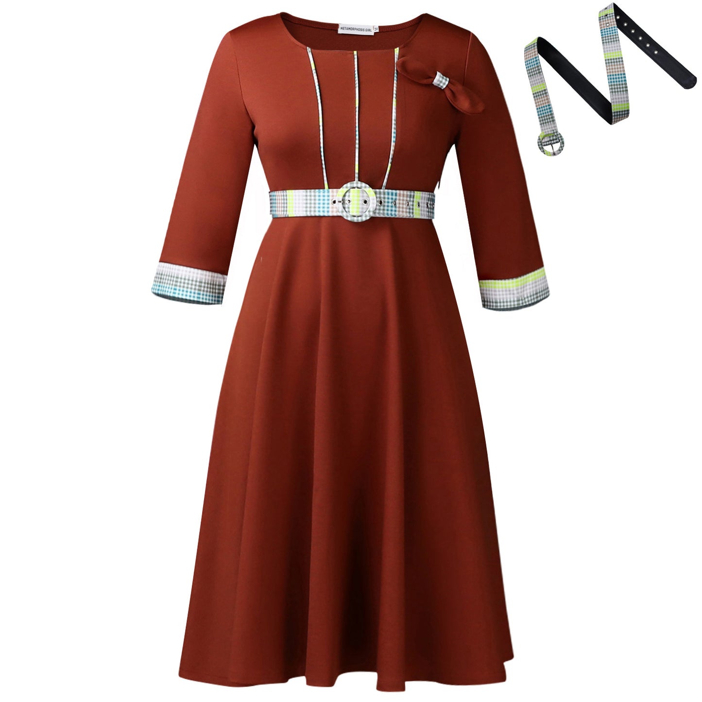 Stylish Elegant African Dress With A Round Neckline And Patchwork Design