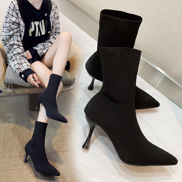 High Heel Pointy Stretch Breathable Flying Vega Boots
