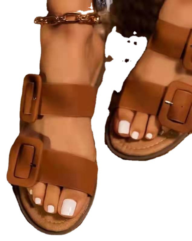 Women's Shoes Large Size Big Buckle Solid Color Soft-soled Comfortable Slip-on