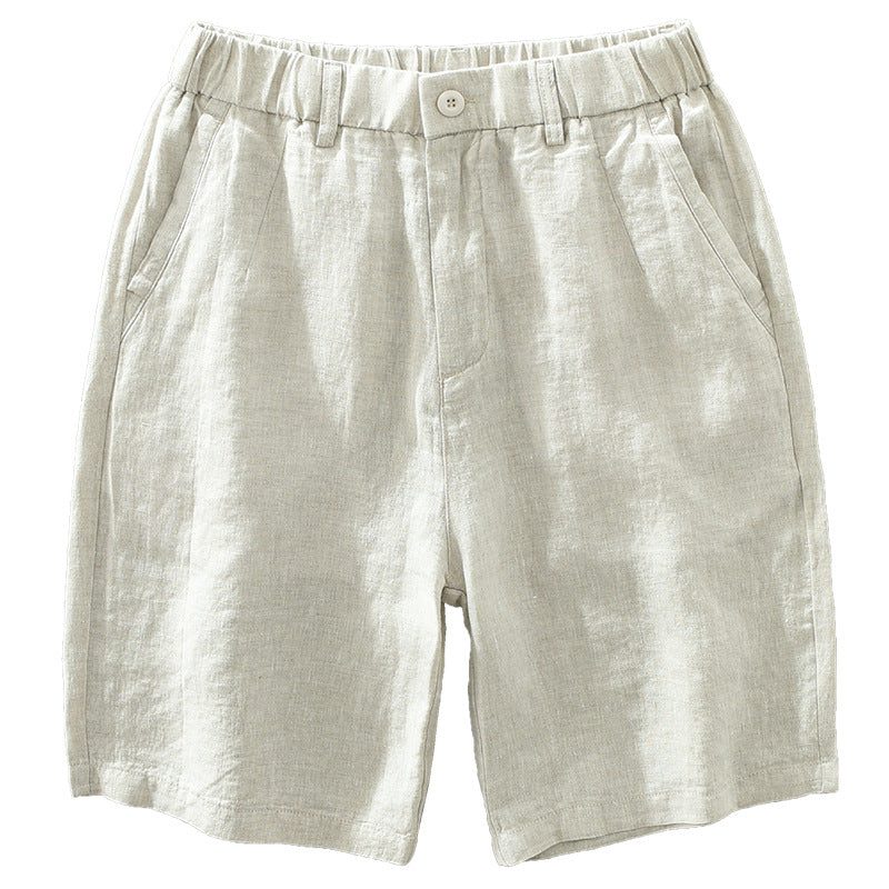 Linen Leisure Men's Loose Breathable Elastic Waist Beach Shorts