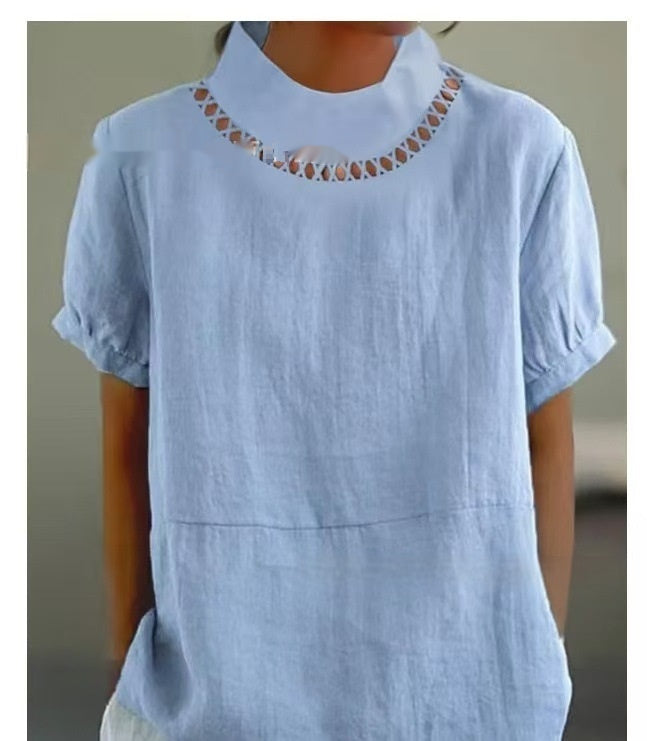 Loose Cotton And Linen Fashion Neckline Casual Shirt