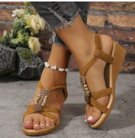 Handmade Beaded Non-slip Wedge Flat Open Toe Sandals