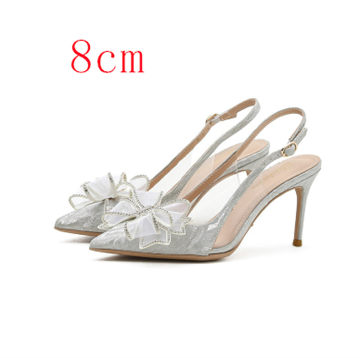 Women's Low-cut Stiletto Heels With Crystal Silver Bow
