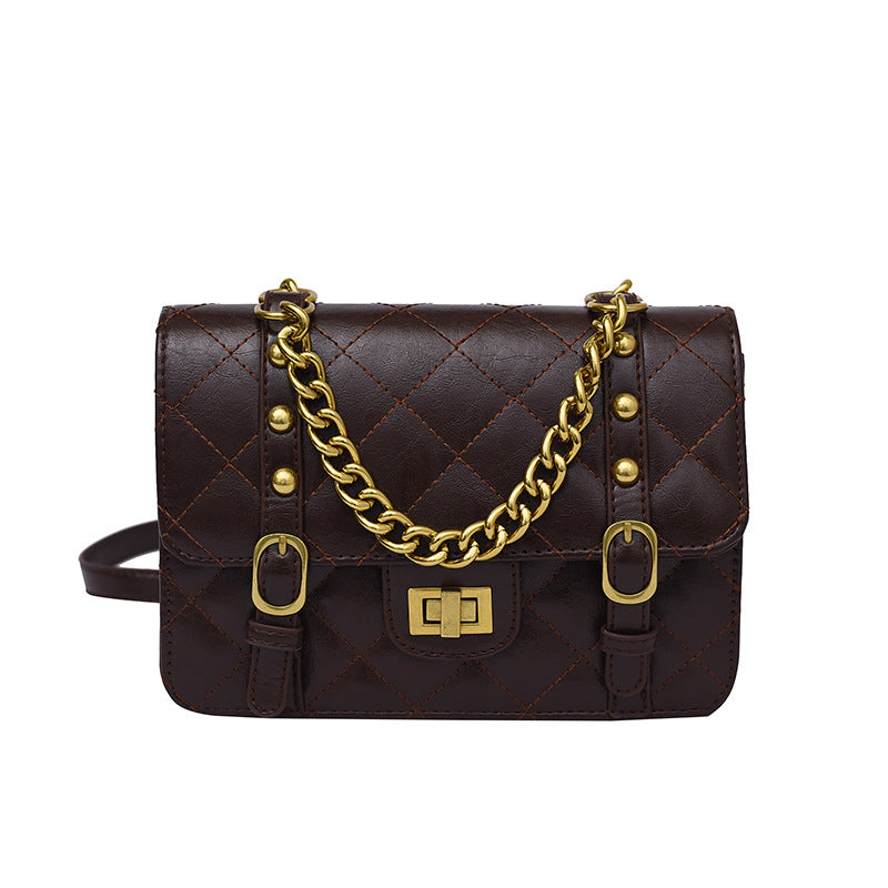 PU Small Fragrant Style Rhombus Square Bag Fashion Contrast Color Retro Simple