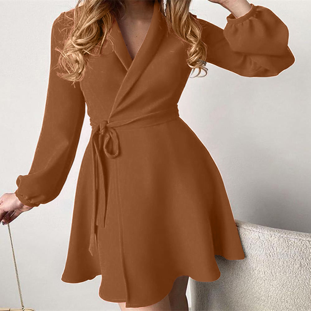 One Piece Color Matching Lace Up Dress