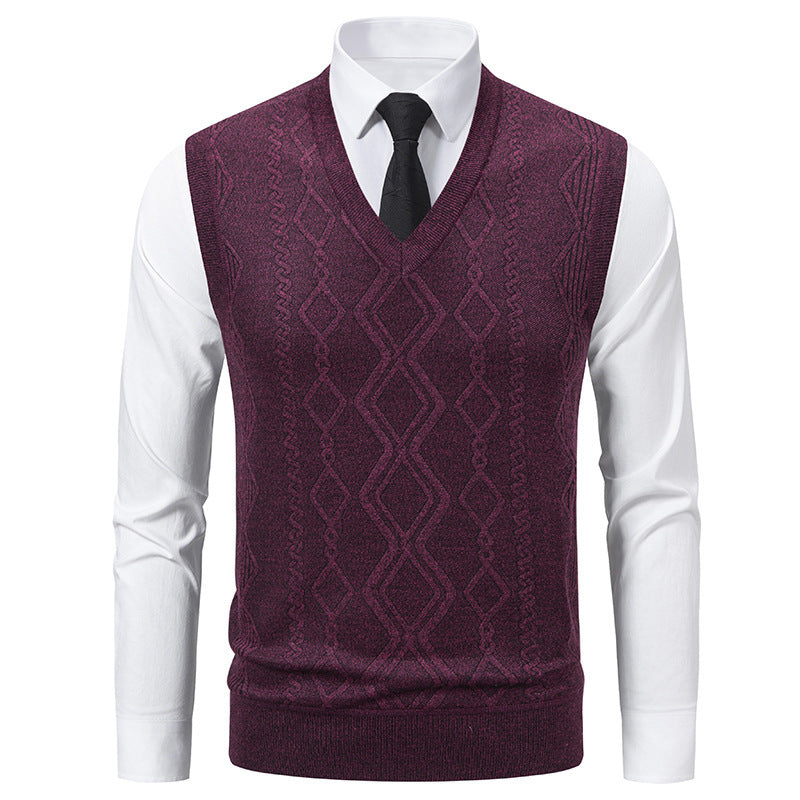 Men's V-Neck Slim-Fit Jacquard Pullover Vest