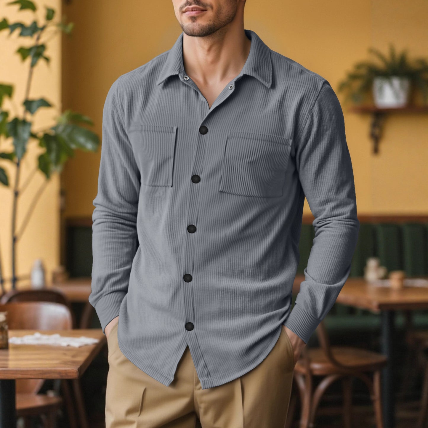 Casual Fashion Polo Collar Multi-pocket Jacket Top