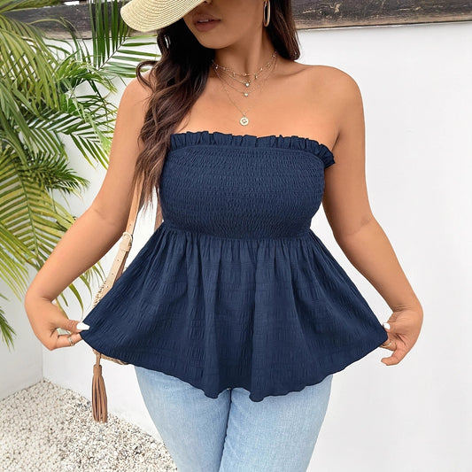 Ensfarvet flæset off-shoulder dametøj