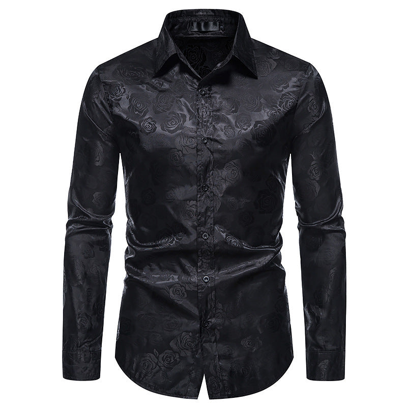 Men's Fashion Rose Print Long Sleeve Shirt