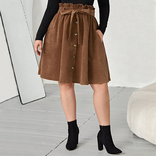 Women's Polyester Umbrella Skirt Retro Slimming High Waist Casual