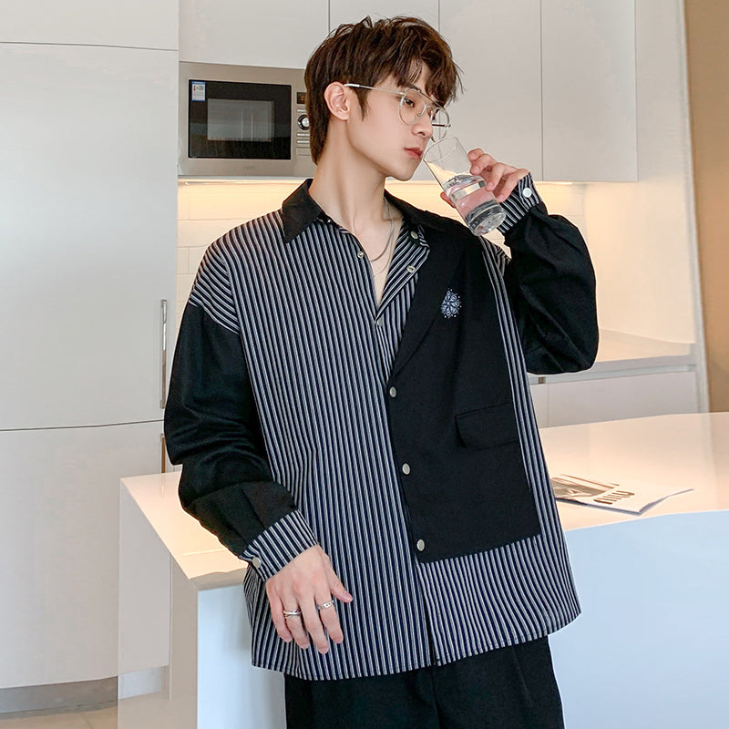 Men's Spring And Autumn Niche Fake Two-piece Shirt