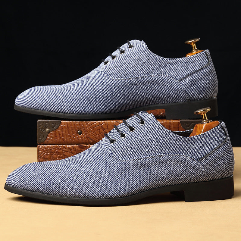 Men's Casual Leather Shoes Denim Black Bridegroom Wedding Trendy Shoes