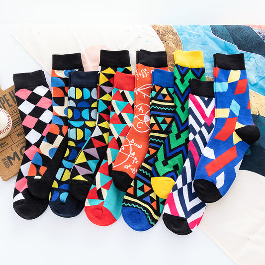 Niche Trendy Mid Tube Socks Couple Geometric