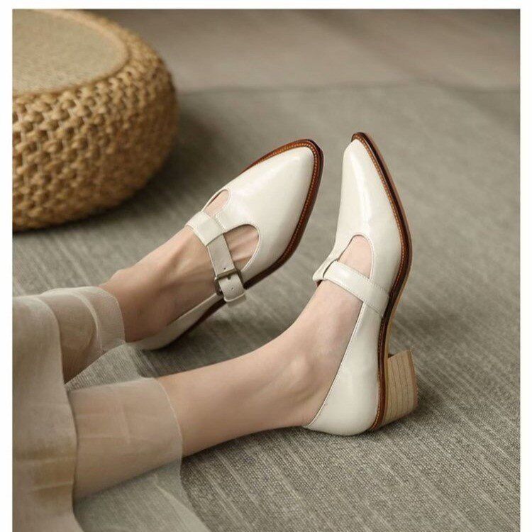 Chunky Heel New Soft Leather British Leather Shoes