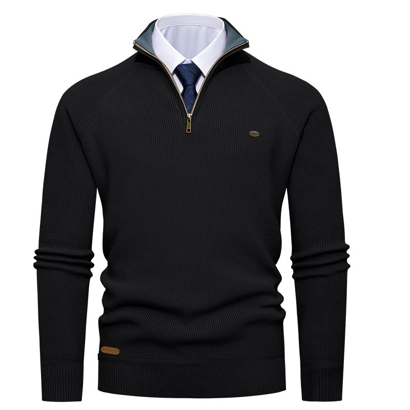Men's Half-Zip Stand Collar Solid Color Casual Knit Sweater