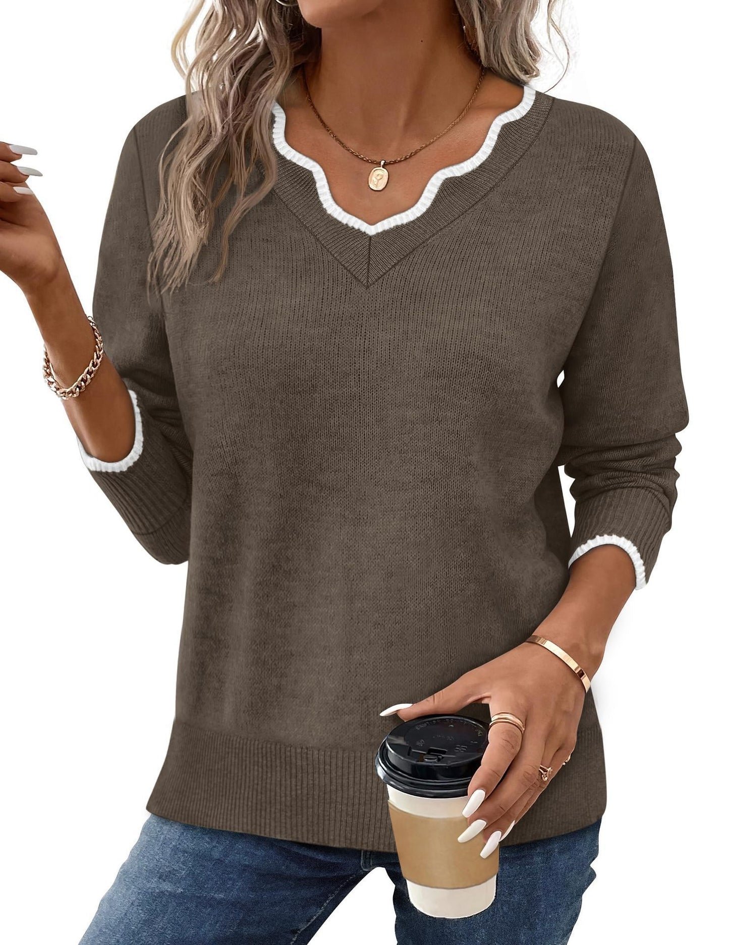 Womens Short-Sleeve Sweater Simple Elegant Solid-Color Knit Top