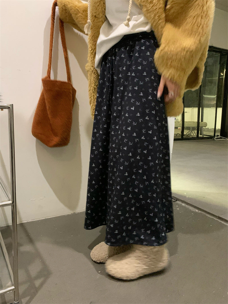 match And Sweet Velvet Elastic Waist Floral Skirt