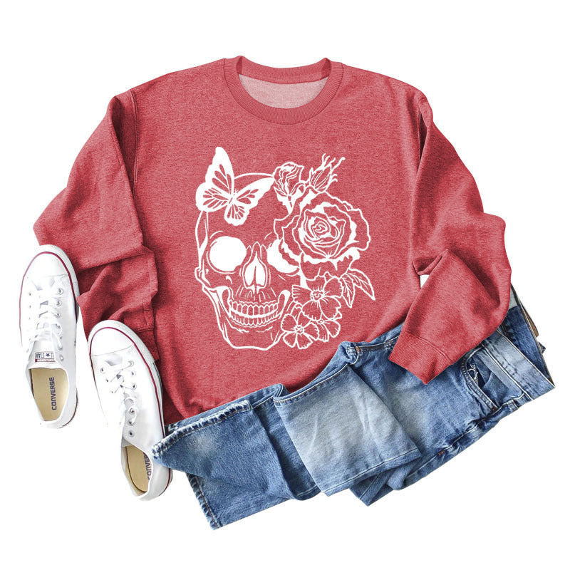 Women's Skull Butterfly Long Sleeved Sweater