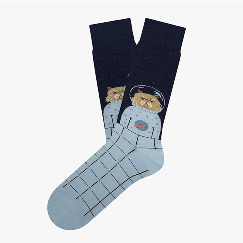 Cartoon Animal Cat Jacquard Trendy Socks Unisex Couple Cotton Mid-Calf Socks