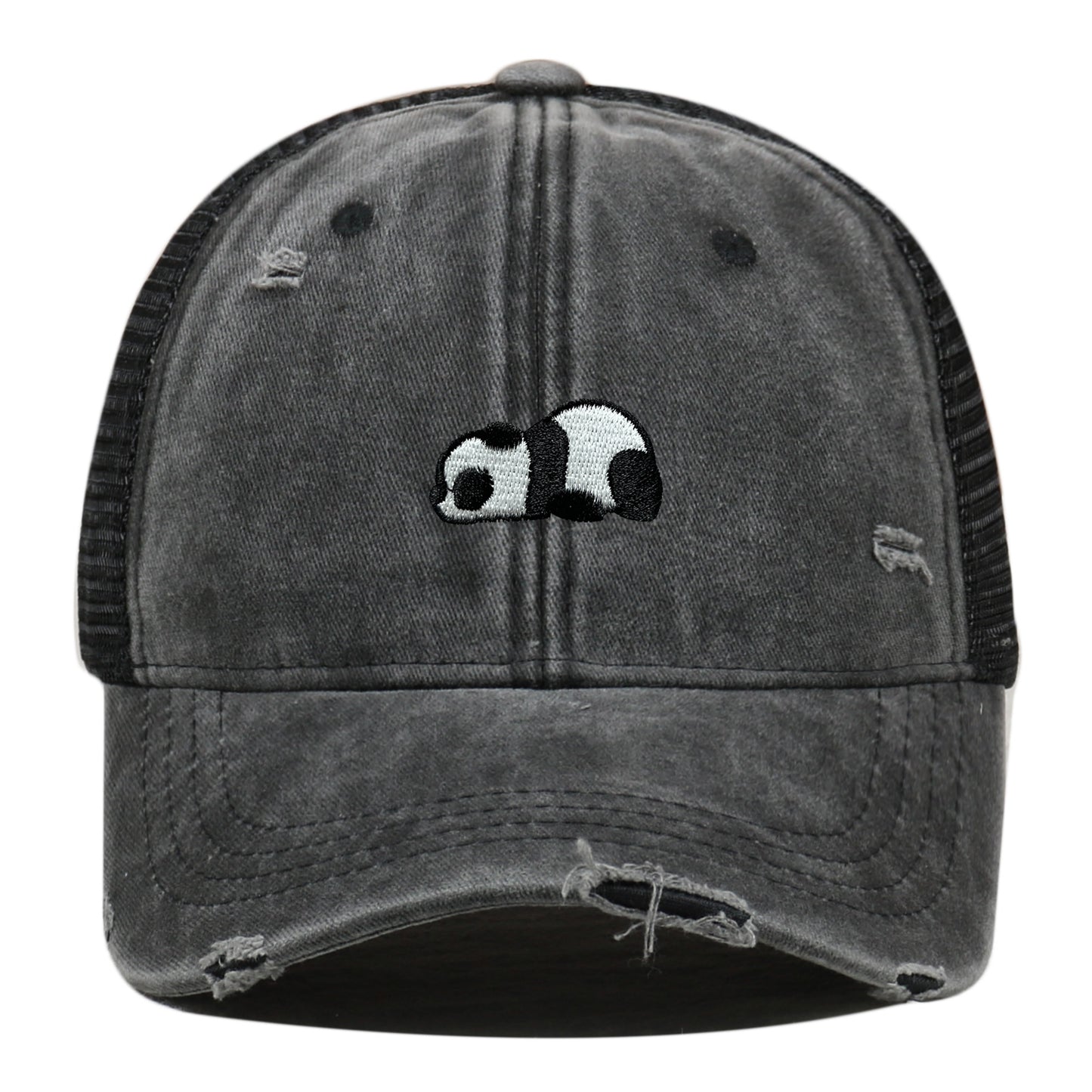 Water Washed Hole Panda Embroidered Baseball Cap