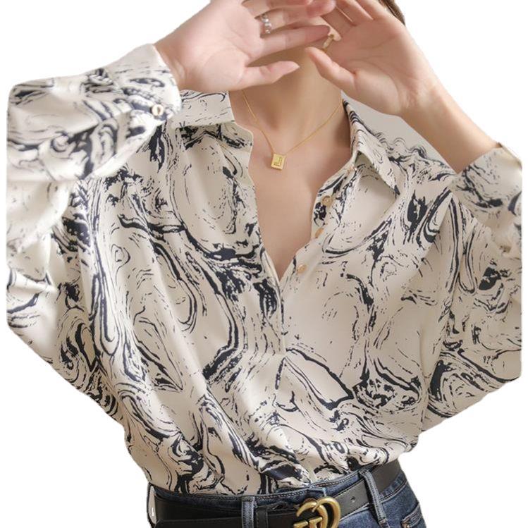 Western Stil Mode Blæk Maleri Trykt Langærmet Skjorte