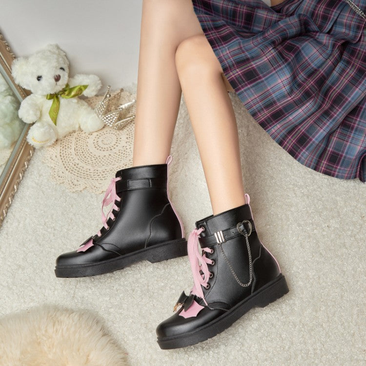 Women's Bow Metal Chain Martin Boots