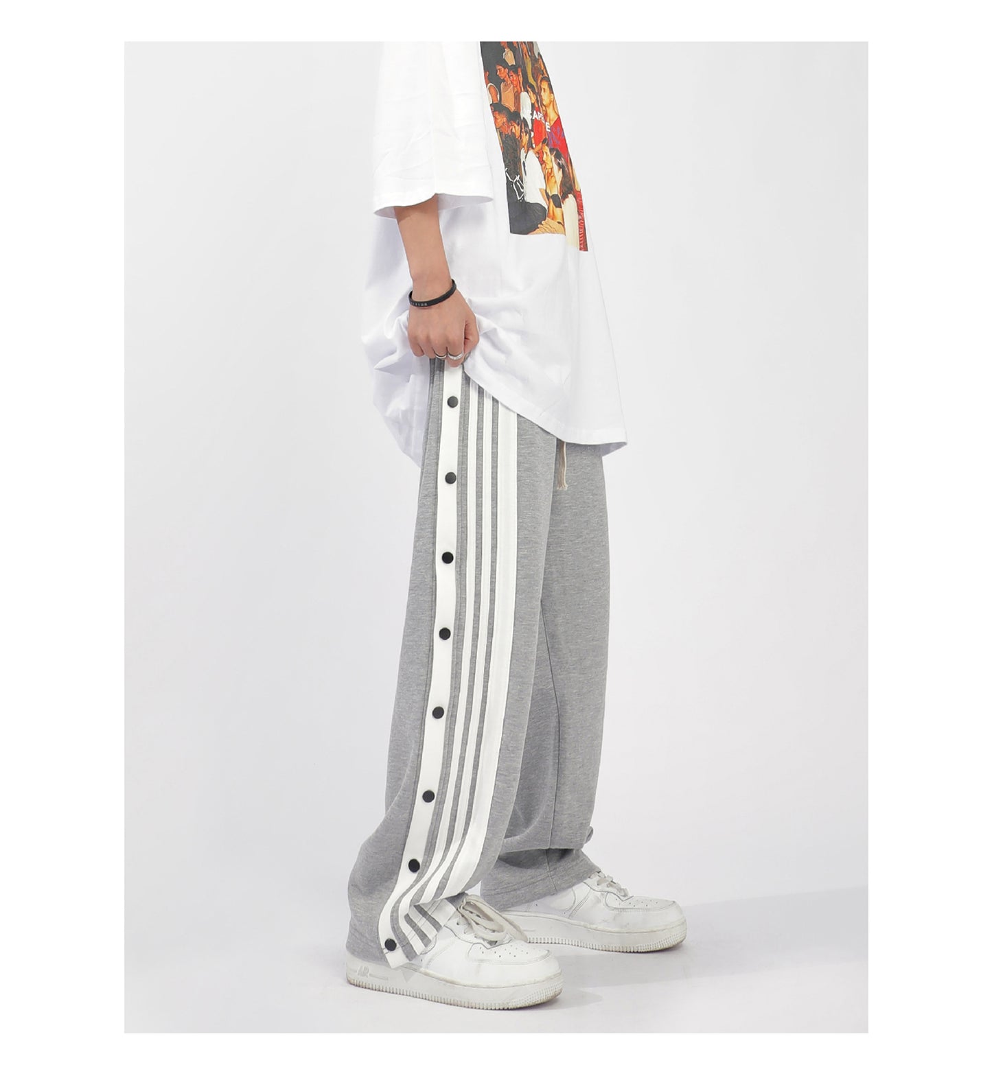 High Waist Loose Side Button Casual Sports Pants